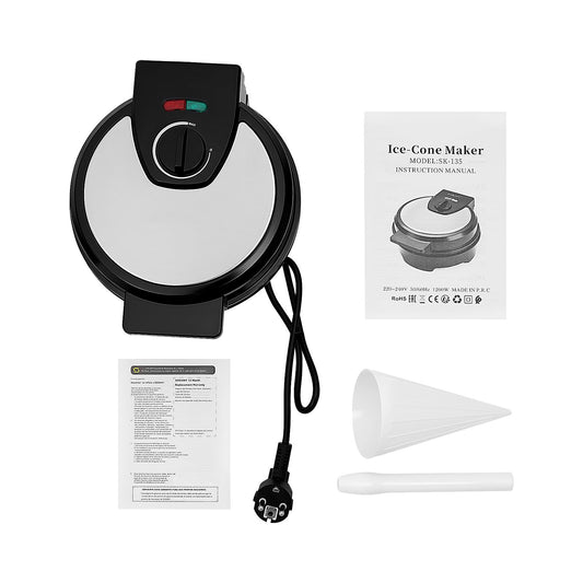 Hörnchenautomat 1200W Waffelkegel-Maker, Antihaft Waffeleisen mit Waffelkegelroller, 20cm Rund Backplatte, doppelseitige Heizung & einstellbare Temperatur, Eiswaffeleisen für Haushalt Gewerbe