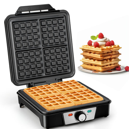 VINATO Waffeleisen, Belgisches Waffeleisen für 4 Waffeln, Schnelle und Stabile Wärme, Waffeln Maschine mit Antihaftbeschichtung von Heizplatten